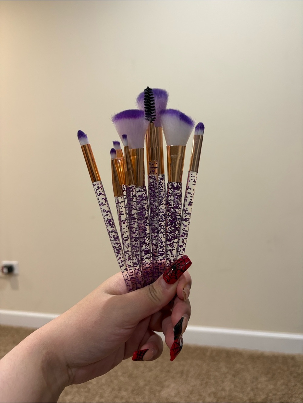 Purple-Tip Glitter Handle Makeup Brush Set